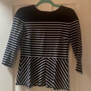 Talbots navy and white top with peplum waist